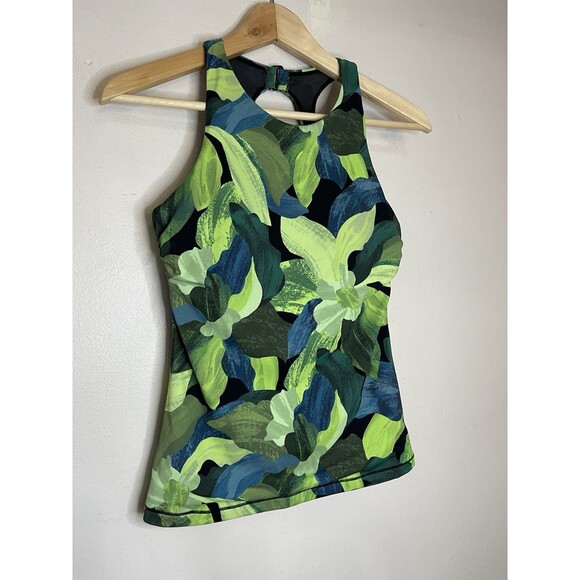 Athleta Women's 34 B/C Bikini Bottom Leaves Bra Cup Tankini Underwire Swimsuit - Picture 2 of 5